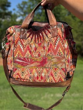 Nena & Co. Artisan Huipil bird bag full panel with Corte pockets